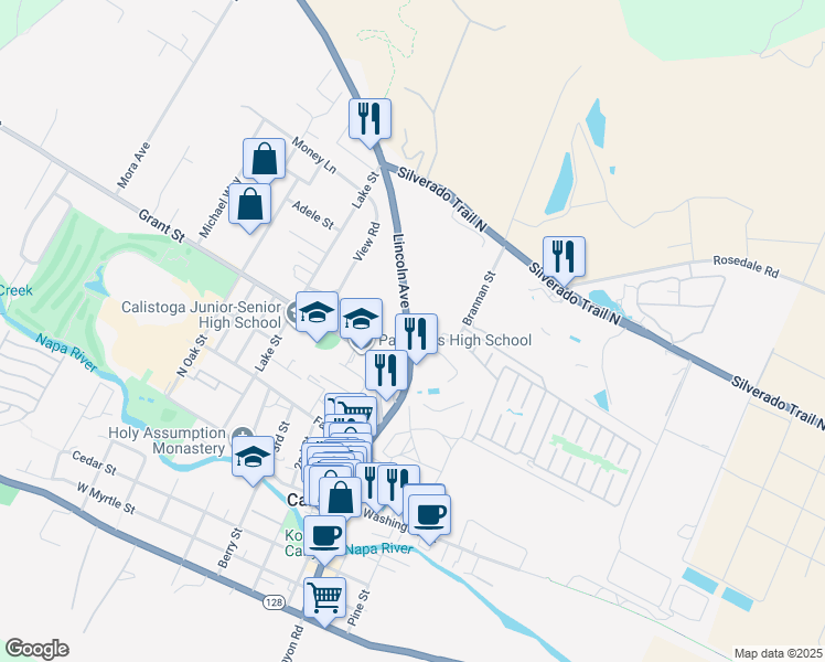 map of restaurants, bars, coffee shops, grocery stores, and more near 1830 Lincoln St in Calistoga