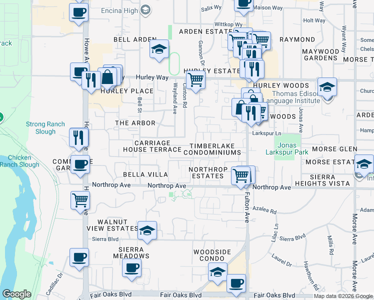 map of restaurants, bars, coffee shops, grocery stores, and more near in Arden-Arcade