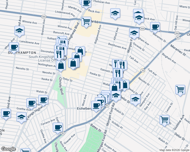 map of restaurants, bars, coffee shops, grocery stores, and more near 4465 Itaska Street in St. Louis