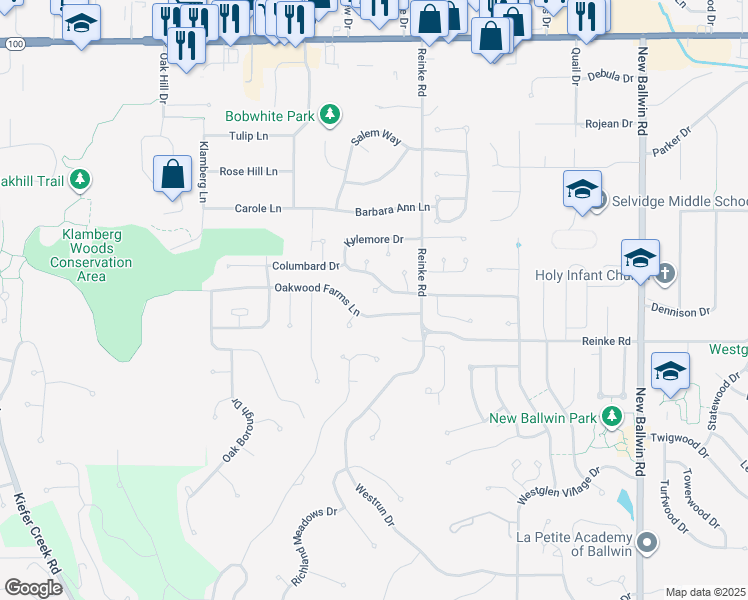 map of restaurants, bars, coffee shops, grocery stores, and more near 927 Palm Bay Drive in Ballwin