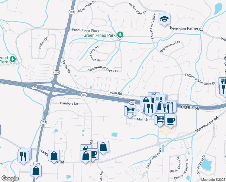 map of restaurants, bars, coffee shops, grocery stores, and more near 2341 Sand Cherry Drive in Wildwood