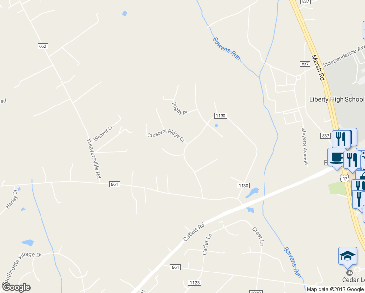 map of restaurants, bars, coffee shops, grocery stores, and more near 10809 Blake Lane in Bealeton