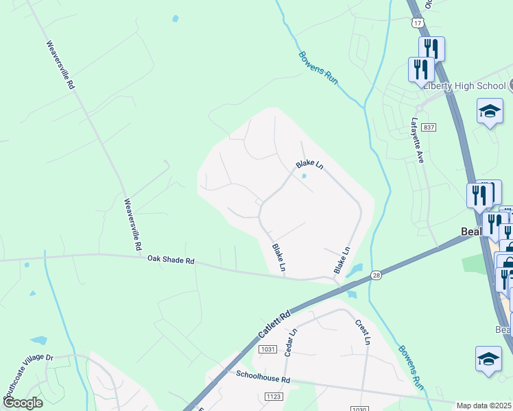 map of restaurants, bars, coffee shops, grocery stores, and more near 10809 Blake Lane in Bealeton