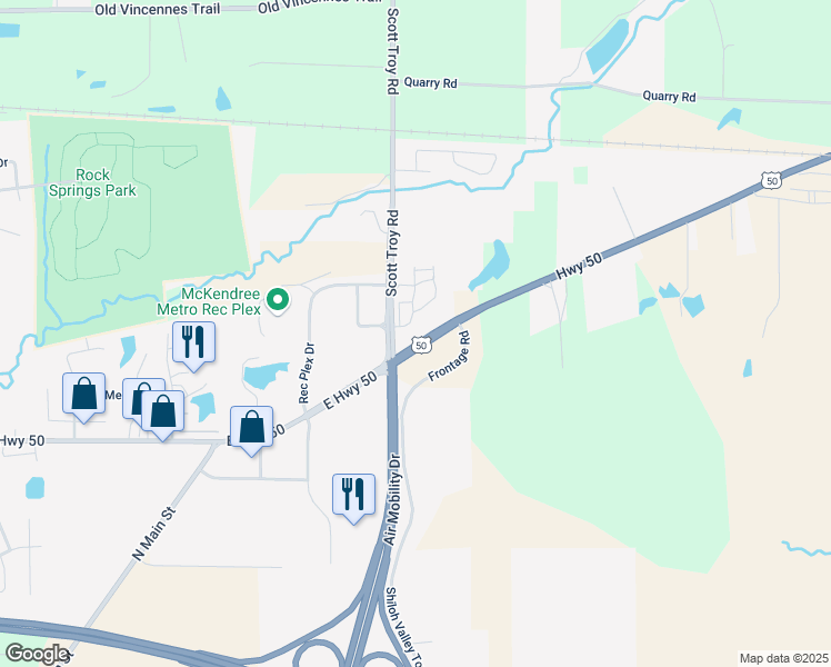 map of restaurants, bars, coffee shops, grocery stores, and more near 8409 Old U.S. 50 in Lebanon