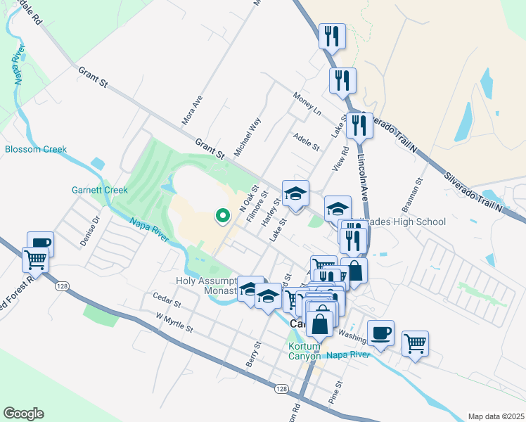map of restaurants, bars, coffee shops, grocery stores, and more near 1806 Fisher Street in Calistoga