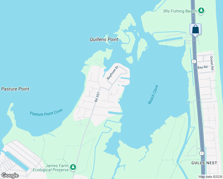 map of restaurants, bars, coffee shops, grocery stores, and more near 38856 Bayfront Drive in Ocean View
