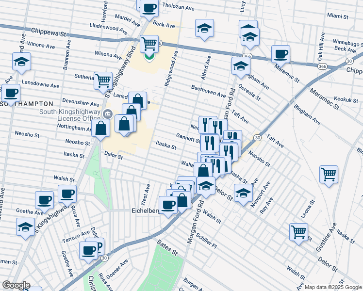 map of restaurants, bars, coffee shops, grocery stores, and more near 4426 Gannett Street in St. Louis