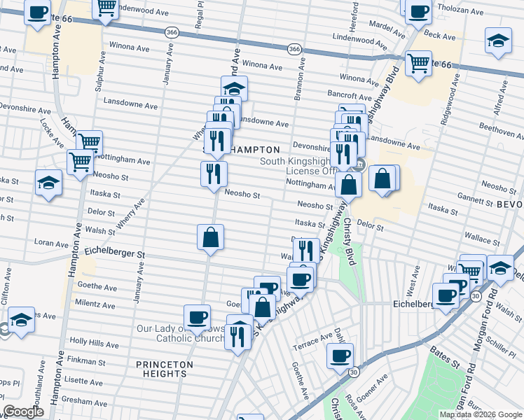 map of restaurants, bars, coffee shops, grocery stores, and more near 5238 Neosho Street in St. Louis
