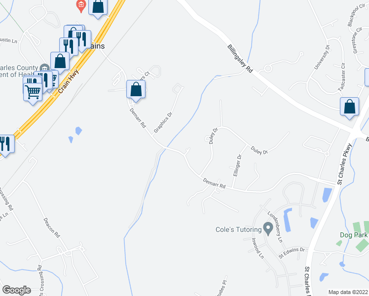 map of restaurants, bars, coffee shops, grocery stores, and more near 10882 Demarr Road in White Plains