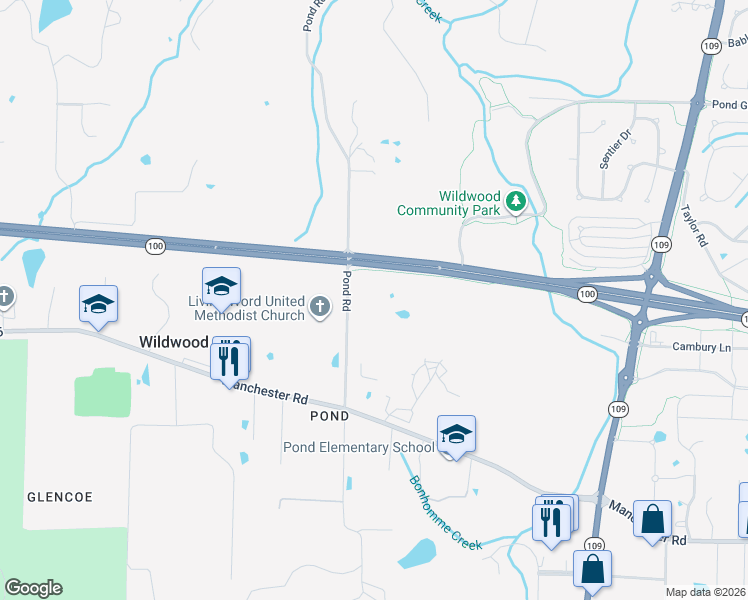 map of restaurants, bars, coffee shops, grocery stores, and more near 2448 Pond Road in Wildwood