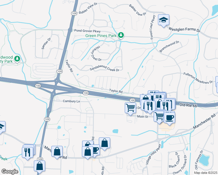 map of restaurants, bars, coffee shops, grocery stores, and more near 2341 Sand Cherry Drive in Wildwood