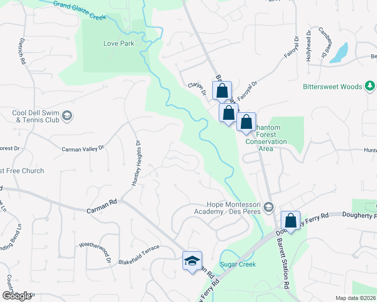 map of restaurants, bars, coffee shops, grocery stores, and more near 1872 Ridgeview Circle Drive in Ballwin