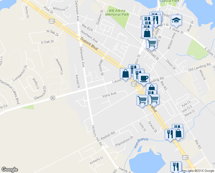 map of restaurants, bars, coffee shops, grocery stores, and more near 136 Laurel Road in Millsboro