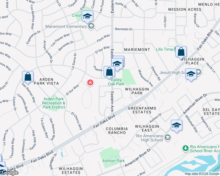 map of restaurants, bars, coffee shops, grocery stores, and more near 1056 Entrada Road in Sacramento