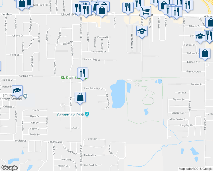 map of restaurants, bars, coffee shops, grocery stores, and more near 5940 Arrow Ridge Road in Fairview Heights
