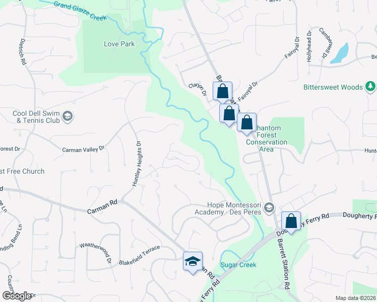 map of restaurants, bars, coffee shops, grocery stores, and more near 1872 Ridgeview Circle Drive in Ballwin