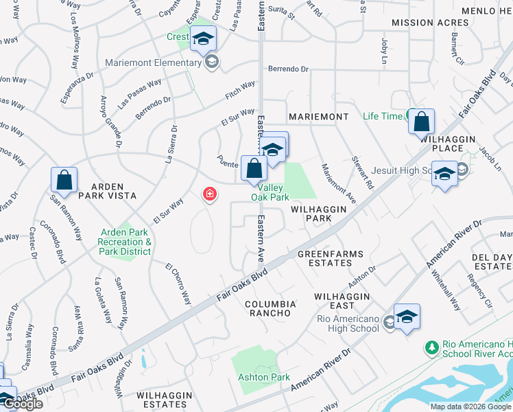 map of restaurants, bars, coffee shops, grocery stores, and more near 1056 Entrada Road in Sacramento