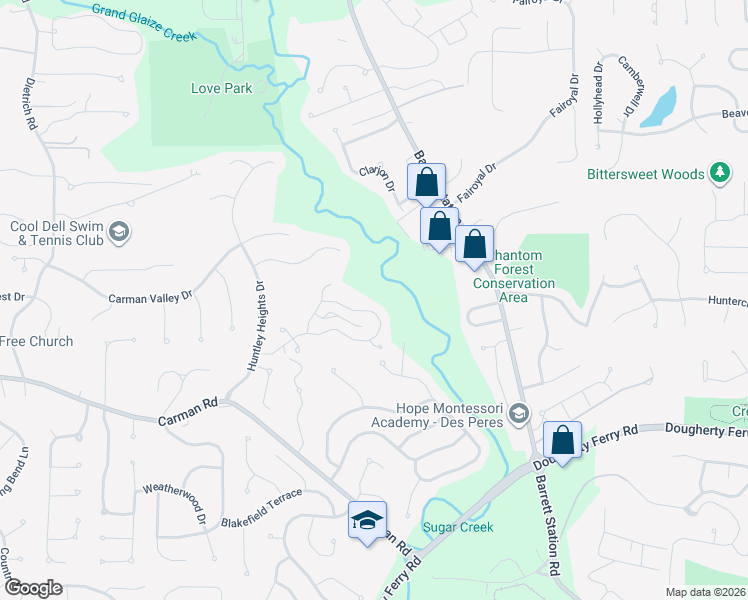 map of restaurants, bars, coffee shops, grocery stores, and more near 1872 Ridgeview Circle Drive in Ballwin