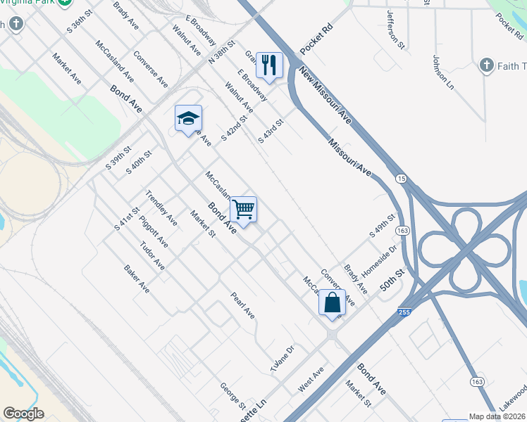 map of restaurants, bars, coffee shops, grocery stores, and more near 4400 Converse Avenue in East St. Louis