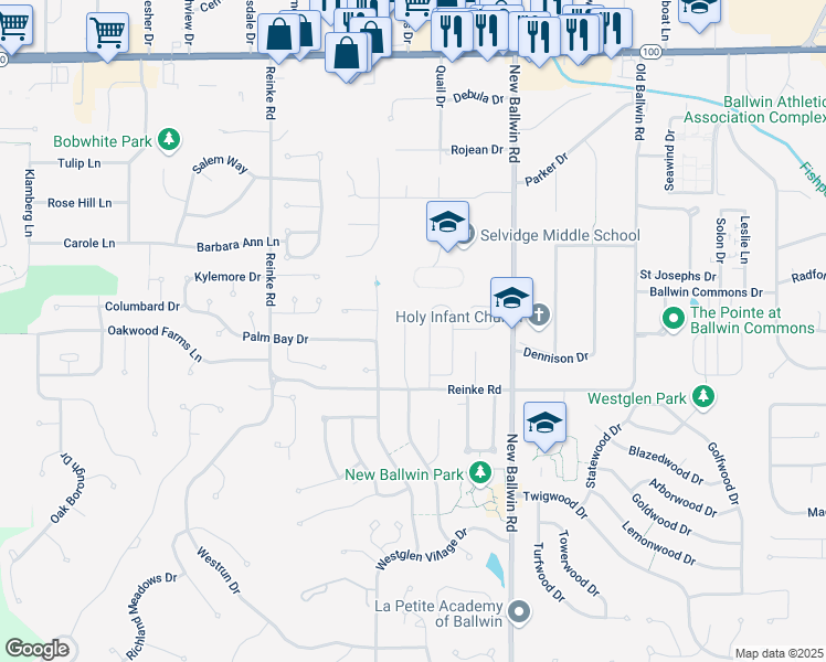 map of restaurants, bars, coffee shops, grocery stores, and more near 267 Windy Acres Estates Drive in Ballwin