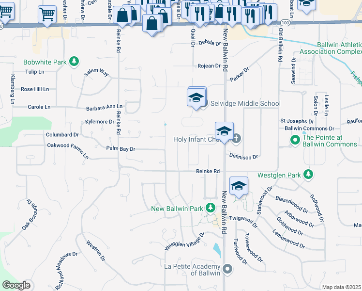 map of restaurants, bars, coffee shops, grocery stores, and more near 267 Windy Acres Estates Drive in Ballwin
