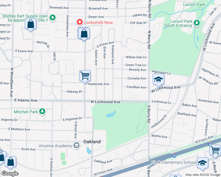map of restaurants, bars, coffee shops, grocery stores, and more near 21 Parkland Ave in St Louis