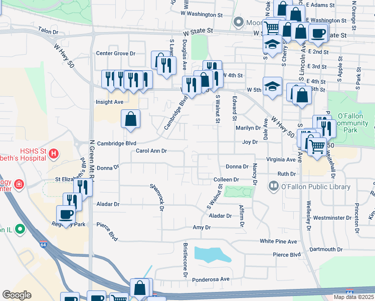 map of restaurants, bars, coffee shops, grocery stores, and more near 910 Terrace Court in O'Fallon