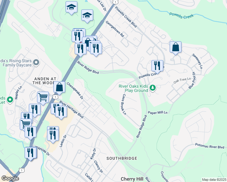 map of restaurants, bars, coffee shops, grocery stores, and more near 2899 Chevoit Hill Court in Woodbridge