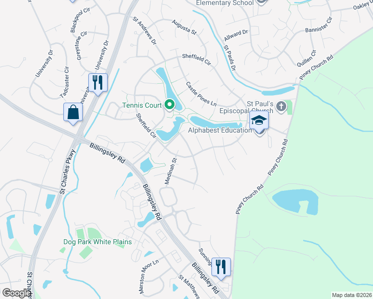 map of restaurants, bars, coffee shops, grocery stores, and more near 4637 La Costa Lane in Waldorf