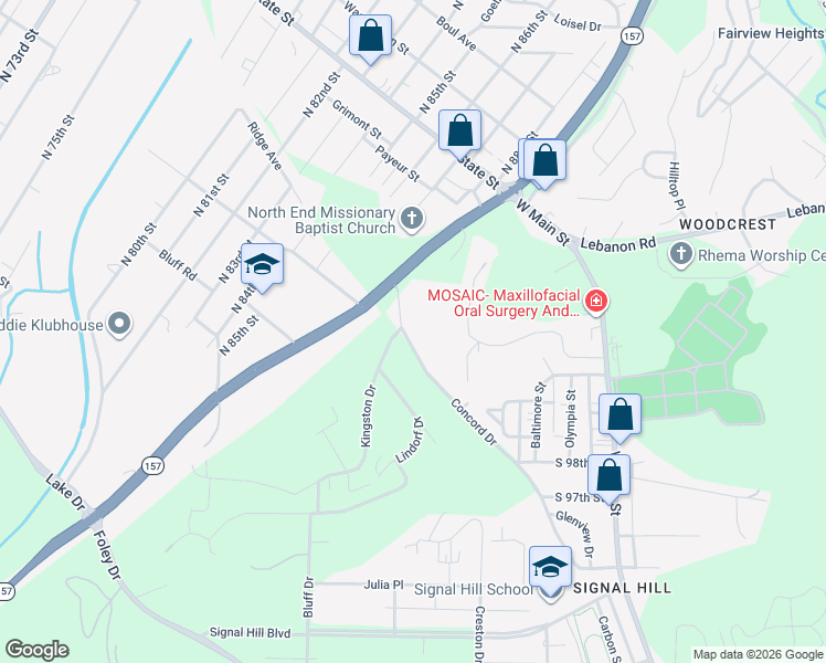 map of restaurants, bars, coffee shops, grocery stores, and more near 1 Concord Drive in Belleville