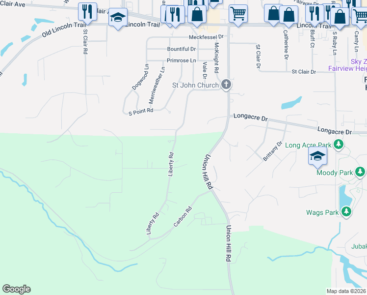 map of restaurants, bars, coffee shops, grocery stores, and more near 311 Liberty Road in Fairview Heights