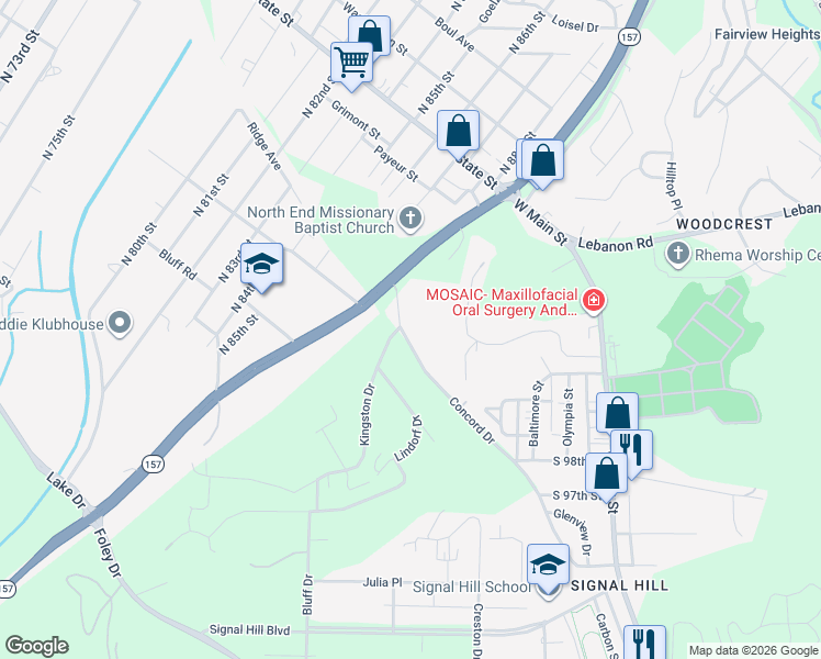 map of restaurants, bars, coffee shops, grocery stores, and more near 1 Concord Drive in Belleville