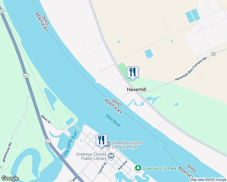 map of restaurants, bars, coffee shops, grocery stores, and more near 190 Jefferson Street in Franklin Furnace