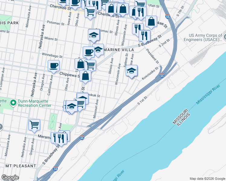 map of restaurants, bars, coffee shops, grocery stores, and more near 3833 Wisconsin Avenue in St. Louis