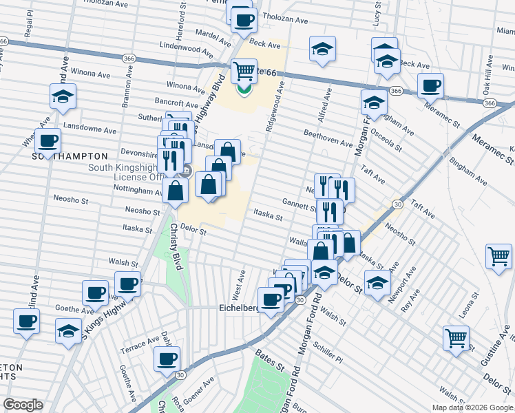 map of restaurants, bars, coffee shops, grocery stores, and more near 4465 Itaska Street in St. Louis