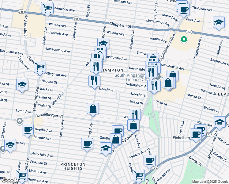 map of restaurants, bars, coffee shops, grocery stores, and more near 5238 Neosho Street in St. Louis