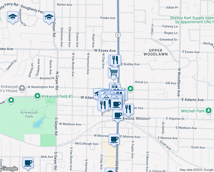 map of restaurants, bars, coffee shops, grocery stores, and more near 135 West Washington Avenue in St. Louis