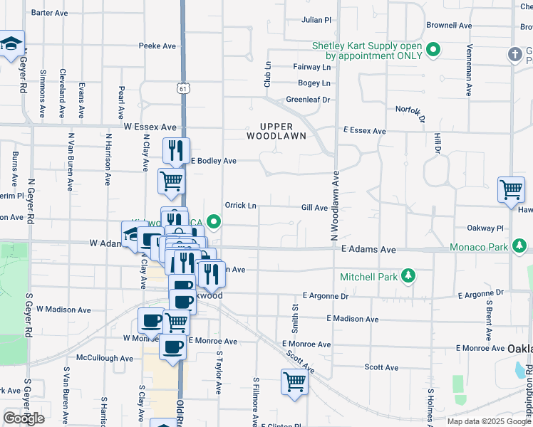 map of restaurants, bars, coffee shops, grocery stores, and more near 243 East Washington Avenue in Kirkwood