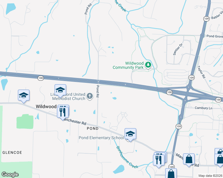 map of restaurants, bars, coffee shops, grocery stores, and more near 2448 Pond Road in Wildwood