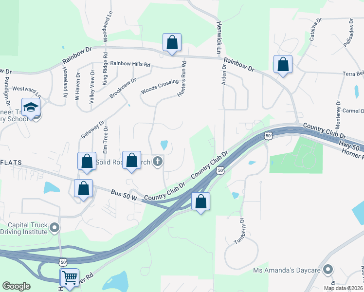 map of restaurants, bars, coffee shops, grocery stores, and more near 408 Kensington Park in Jefferson City