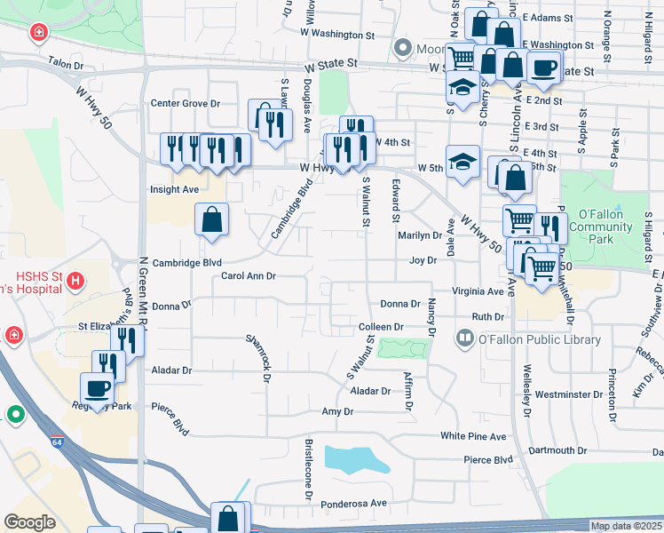 map of restaurants, bars, coffee shops, grocery stores, and more near 910 Terrace Court in O'Fallon