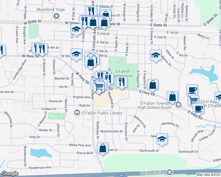 map of restaurants, bars, coffee shops, grocery stores, and more near 309 East U.S. 50 in O'Fallon