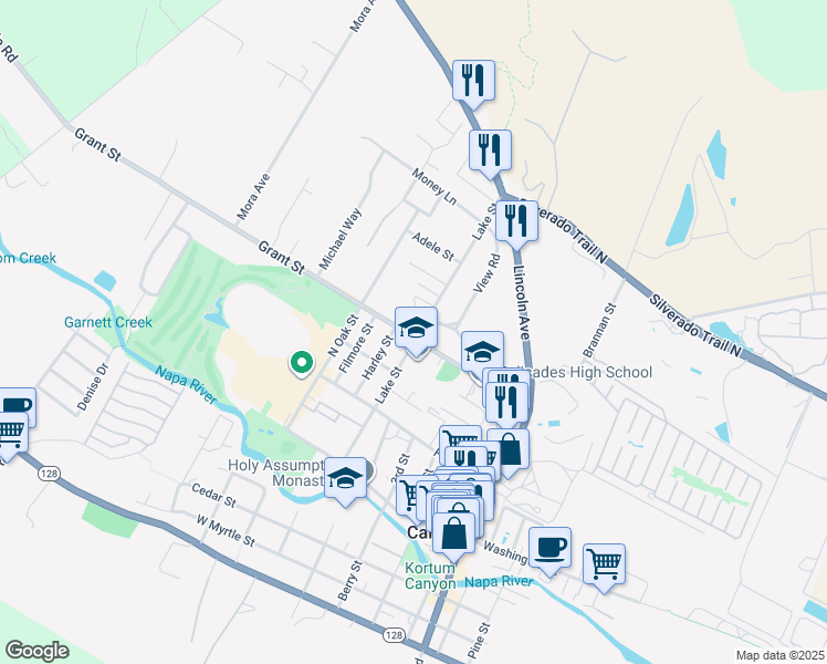 map of restaurants, bars, coffee shops, grocery stores, and more near 1701 Lake Street in Calistoga