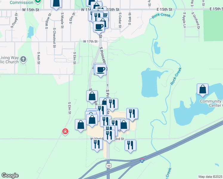 map of restaurants, bars, coffee shops, grocery stores, and more near 2008 South Princeton Street in Ottawa