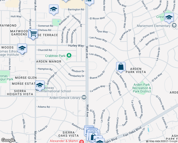 map of restaurants, bars, coffee shops, grocery stores, and more near 3500 Bodega Court in Sacramento