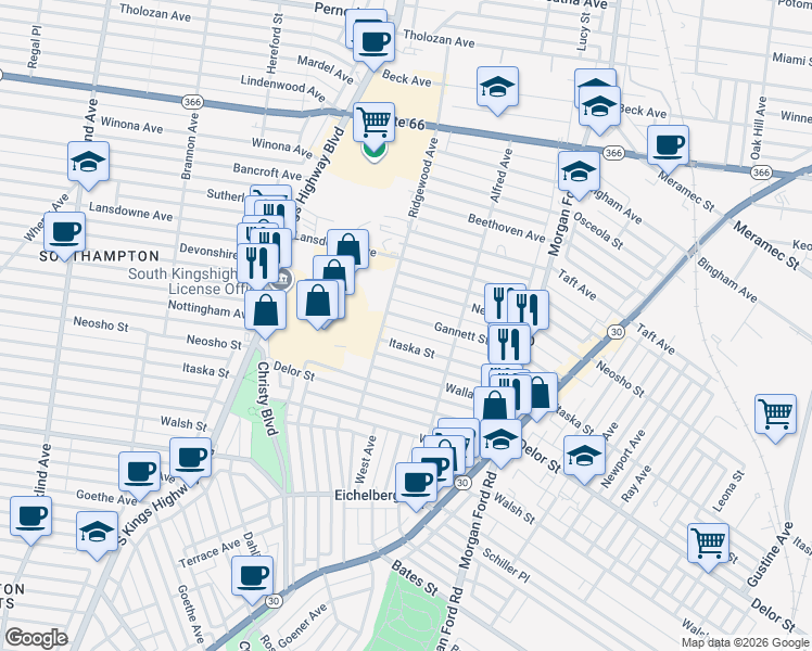 map of restaurants, bars, coffee shops, grocery stores, and more near 4465 Itaska Street in St. Louis