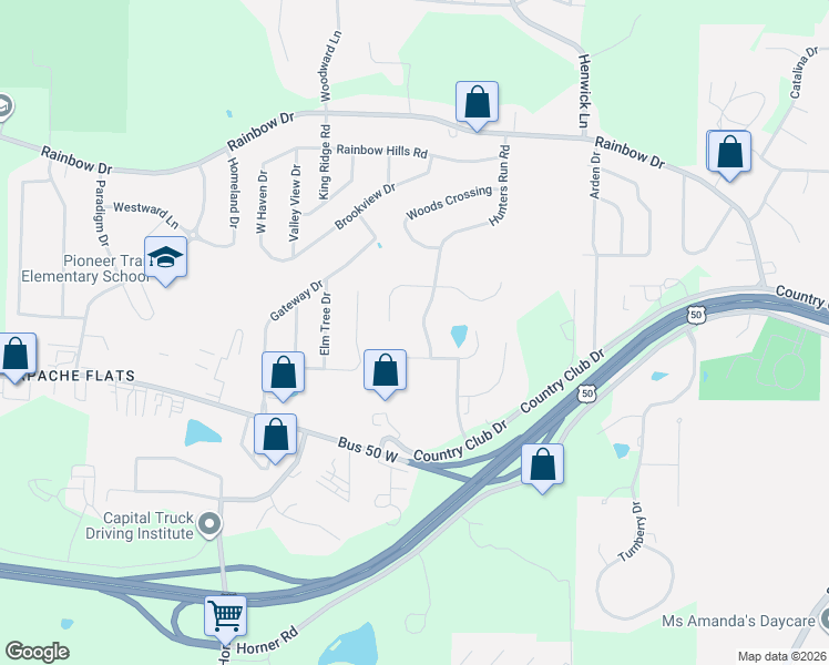 map of restaurants, bars, coffee shops, grocery stores, and more near 344 Hunters Run Road in Jefferson City