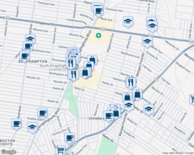 map of restaurants, bars, coffee shops, grocery stores, and more near 4705 Ridgewood Avenue in St. Louis