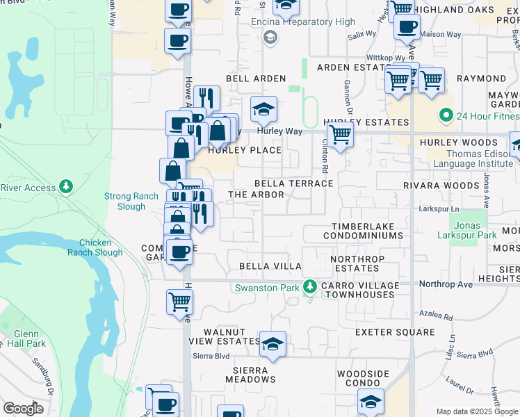 map of restaurants, bars, coffee shops, grocery stores, and more near 1049 Bell Street in Sacramento