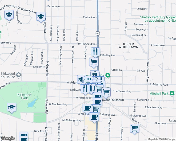 map of restaurants, bars, coffee shops, grocery stores, and more near 135 West Washington Avenue in St. Louis